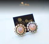 Tiyani Kundan Studs with Carved Stones in Peachy orange color LB-490