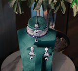 Rhodium-plated set with high-quality Swarovski Stones and Sapphire