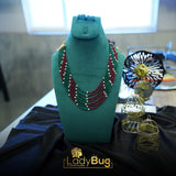 Rubi and Emerald Stones Mala with White Pearls LB-233