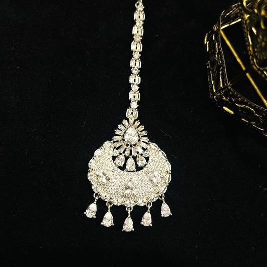 Rhodium Plated Bindiya with White Stone
