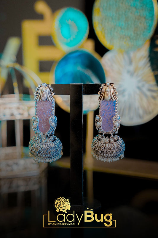 German Silver Craved Stone Jhumkas