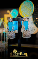 German Silver Carved Stone Jhumkas (LB-892)