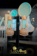 German Silver Carved Stone Jhumkas (LB-892)