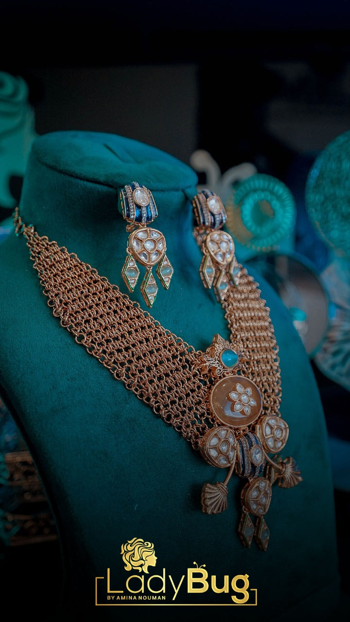 Kundan modern style necklace set with stones (LB-896)