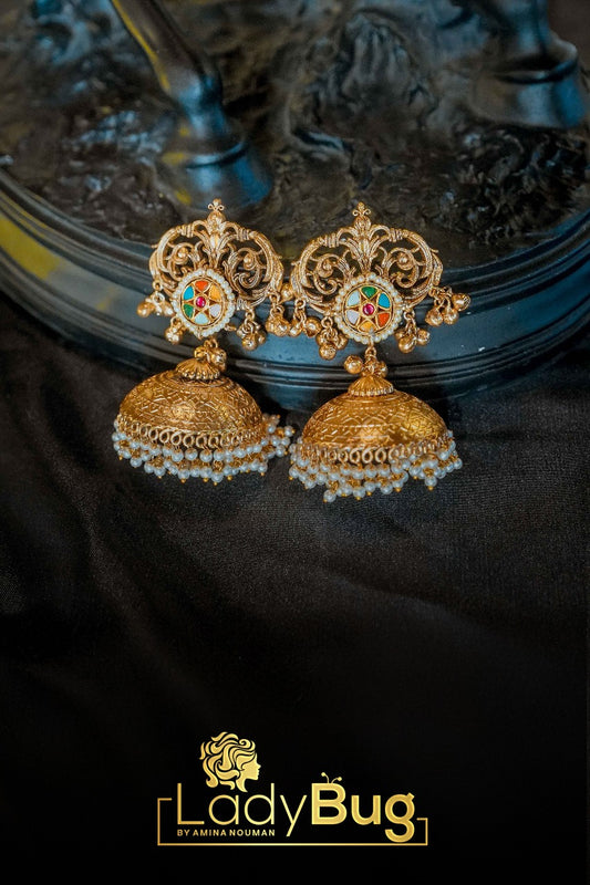 Paachi Kundan Big Gold Jhumkas