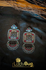 Silver Golden Stone Earrings LB-901