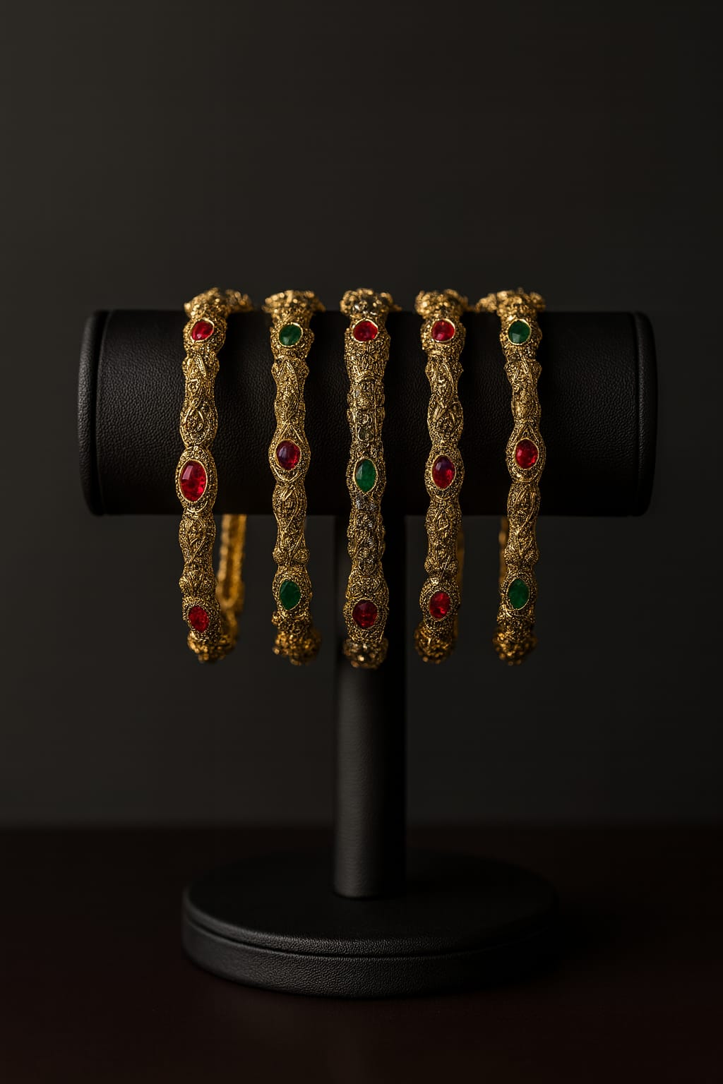 Gold Plated Antique Bangles for Women – Red & Green Stone Traditional Indian Jewelry | WEding & Party WearV