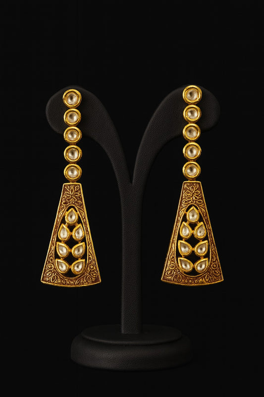 Gold Plated Kundan Long Earrings for Women – Traditional Indian Ethnic Jewelry | Wedding & Party Wear