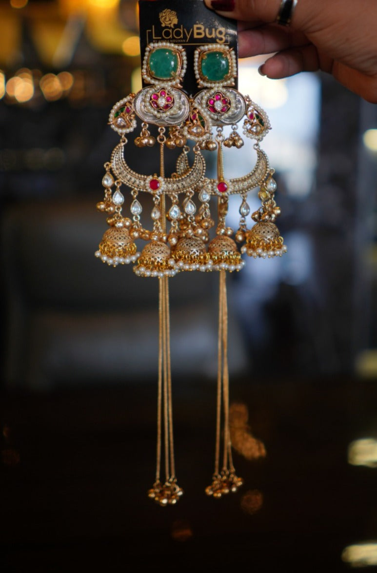 Doublet stone German gold big jhumka earrings with paachi kundan LB-906