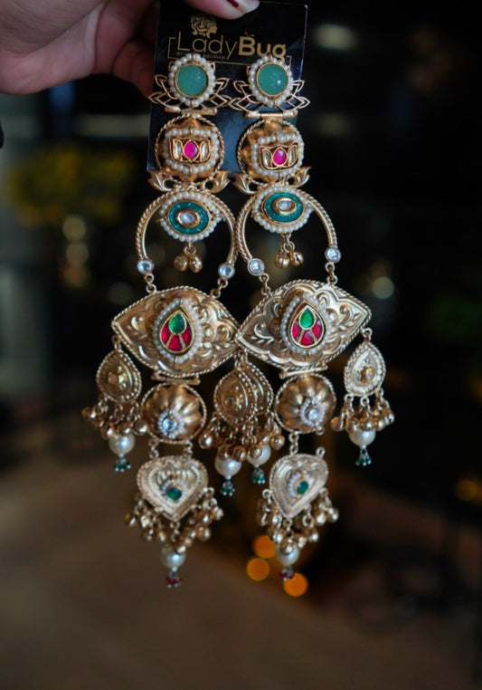 Doublet stone German gold big jhumka earrings with paachi kundan LB-905