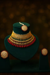 Indian Pachi Kundan Bridal Choker Set  | Traditional Polki Necklace,Bindiya  & Earrings ( LB-675,LB-674))