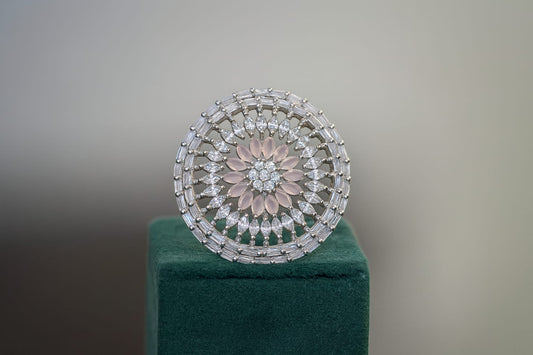 Luxury Floral Duplet Stone Statement Ring – Pink Petal Design with Premium CZ Diamonds – Ring by Ladybug