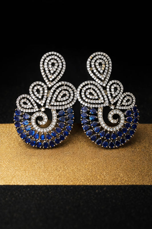Luxury Blue Stone Chandelier Earrings | American Diamond Statement Earrings for Weddings & Parties (LB-872)