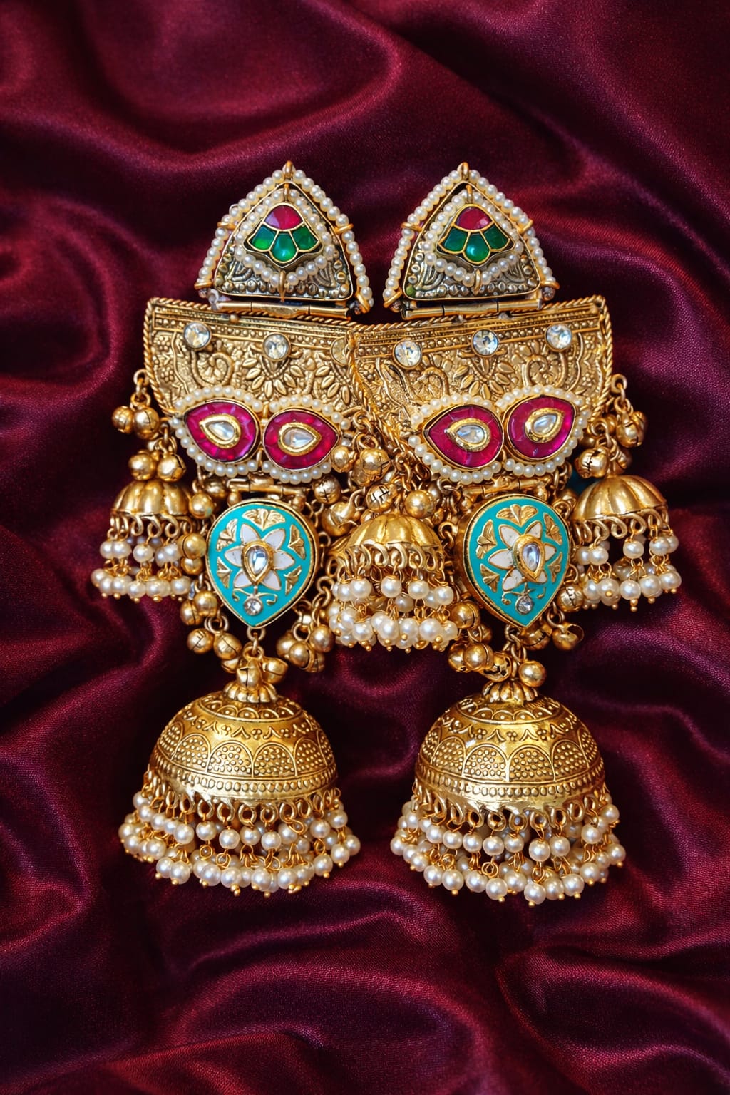 Doublet stone German gold big jhumka earrings with paachi kundan – Jhumka Earrings by Ladybug