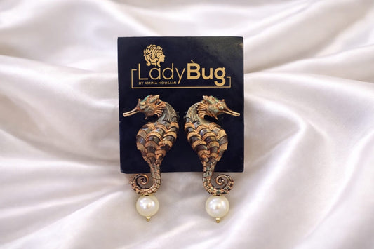 Seahorse Pearl Earrings | Luxury Statement Designer Jewelry LB-429