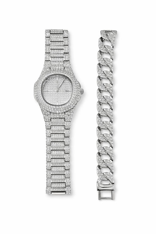 Rhodium silver watch with bracelet LB-924