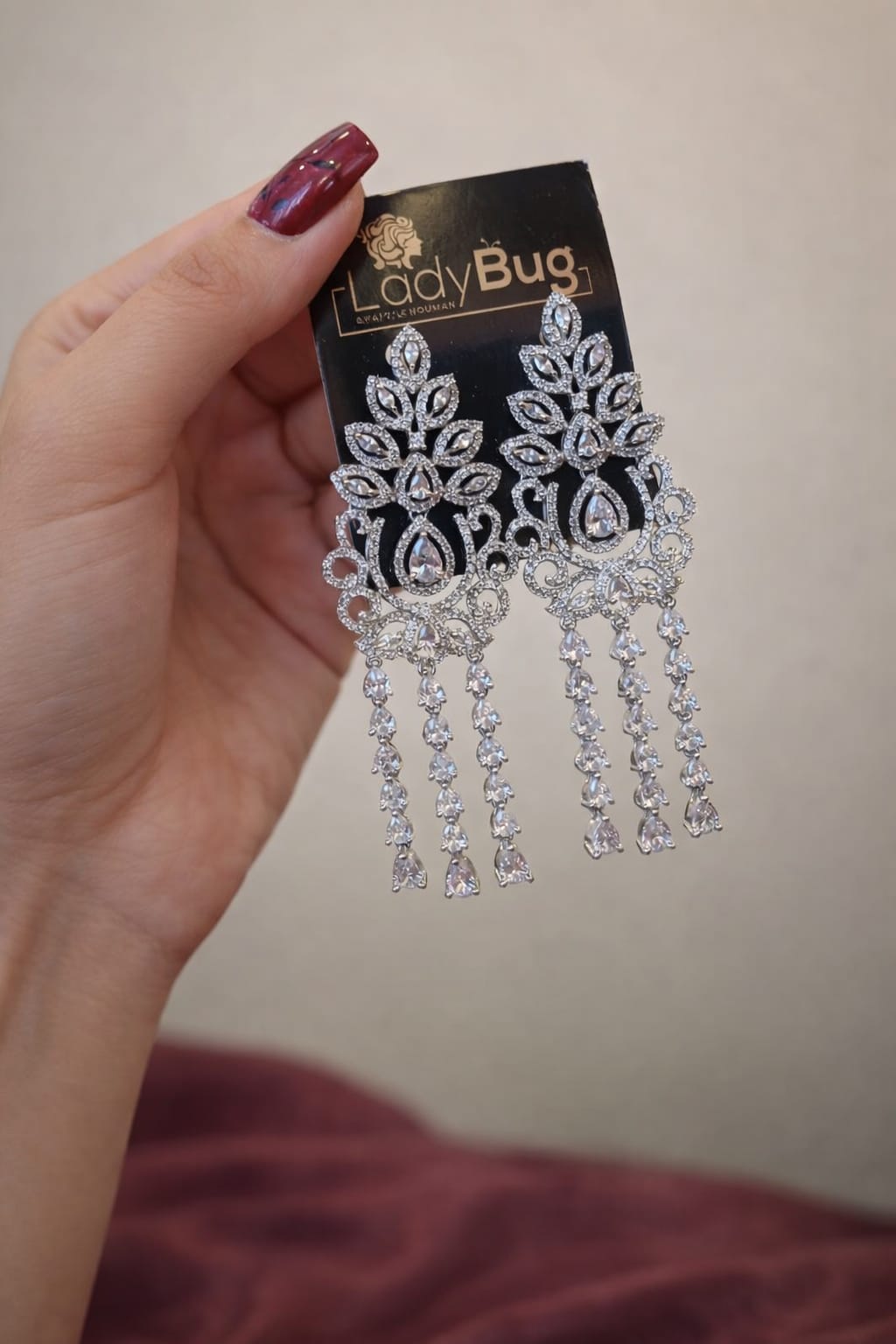 Elegant Silver Crystal Long Dangle Earrings — Bridal & Party Wear LB-825