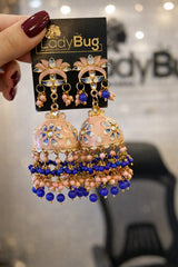 Kundan jhumka with meena in pink LB-374