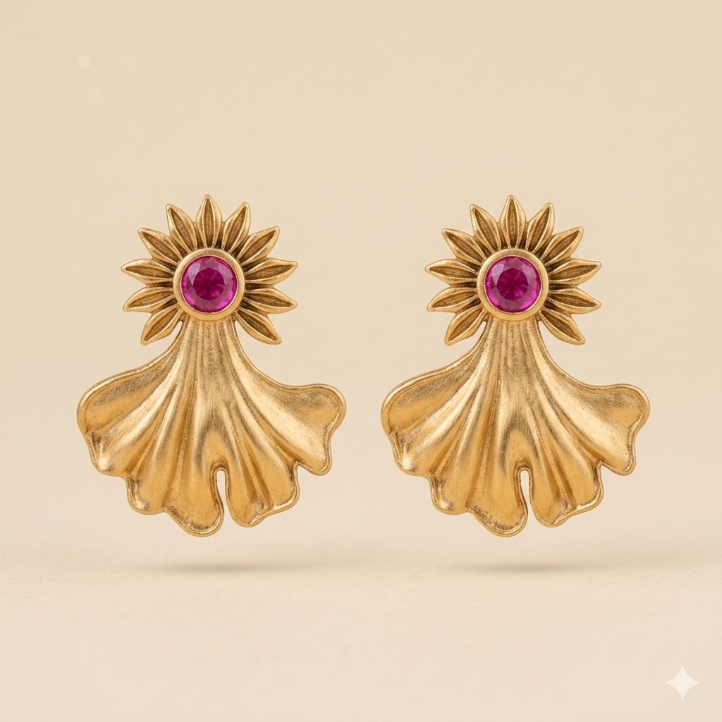 Gold Floral Statement Earrings