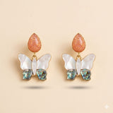 Butterfly Drop Earrings with Peach Stone