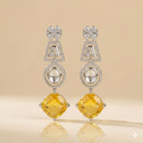 Yellow Stone Drop Earrings with Zircon Design