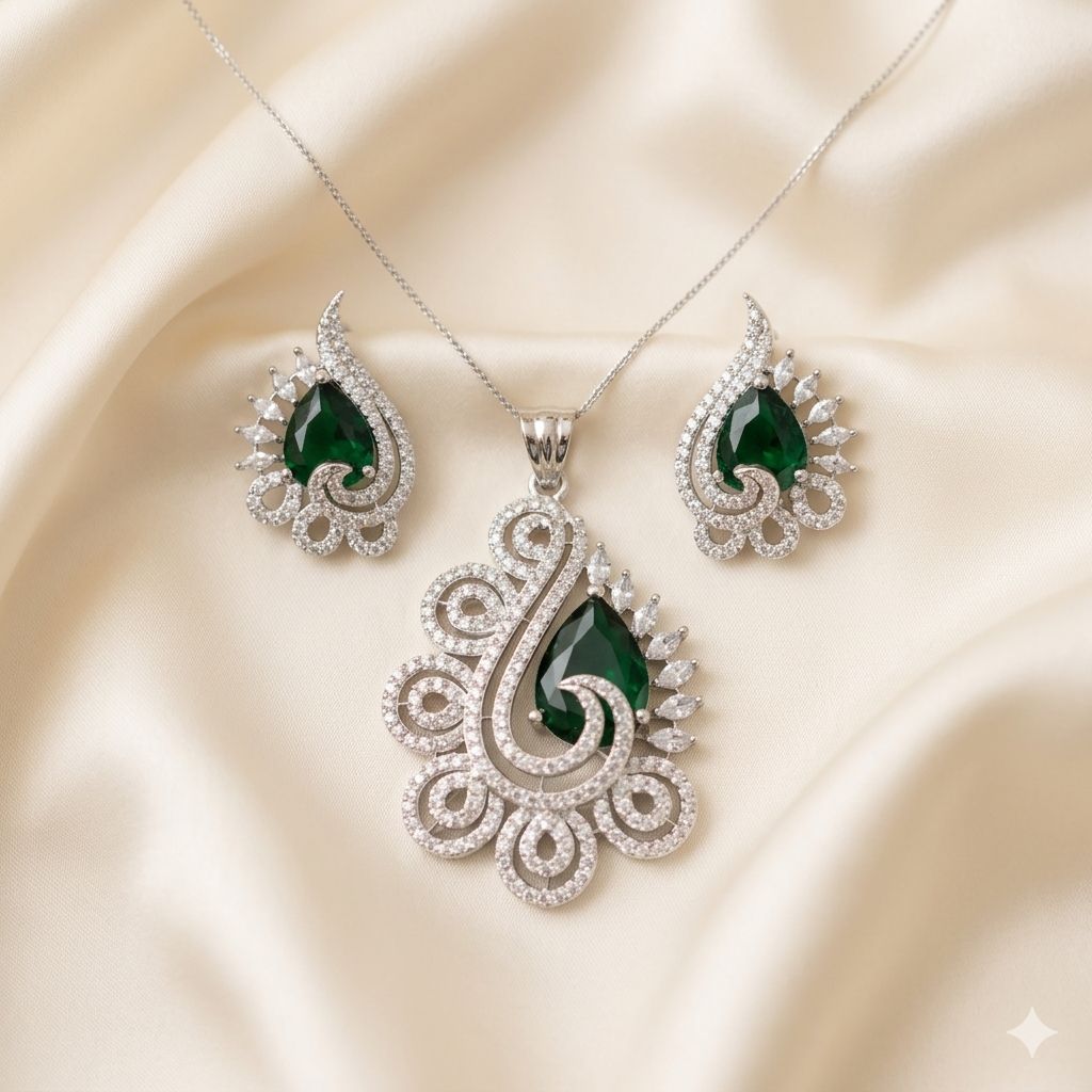 Rhodium plated with zircon pendant set