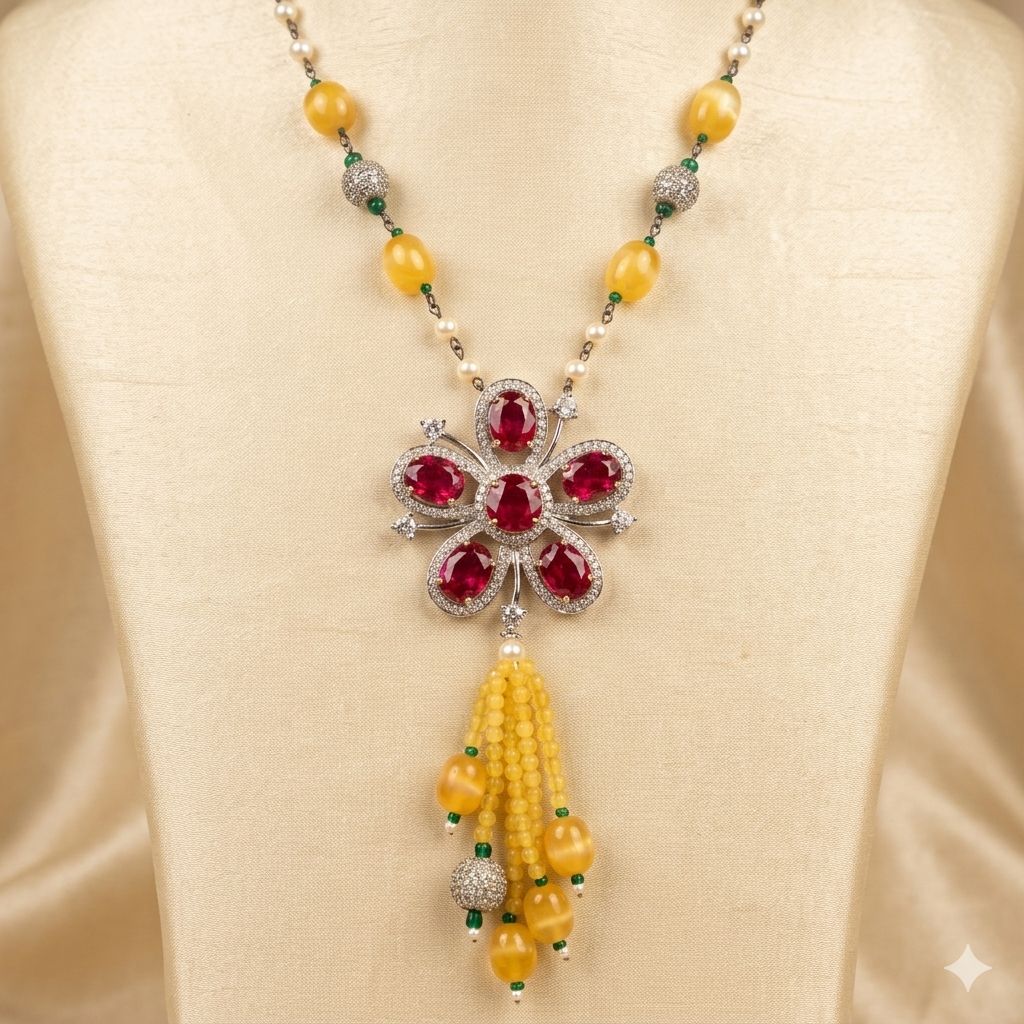 Stone Mala with Red Broach