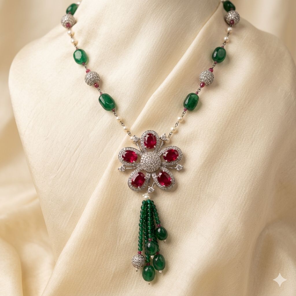 Stone Mala with Red Broach