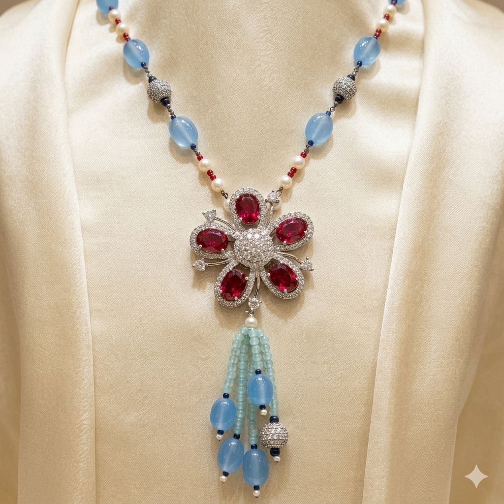 Stone Mala with Red Broach