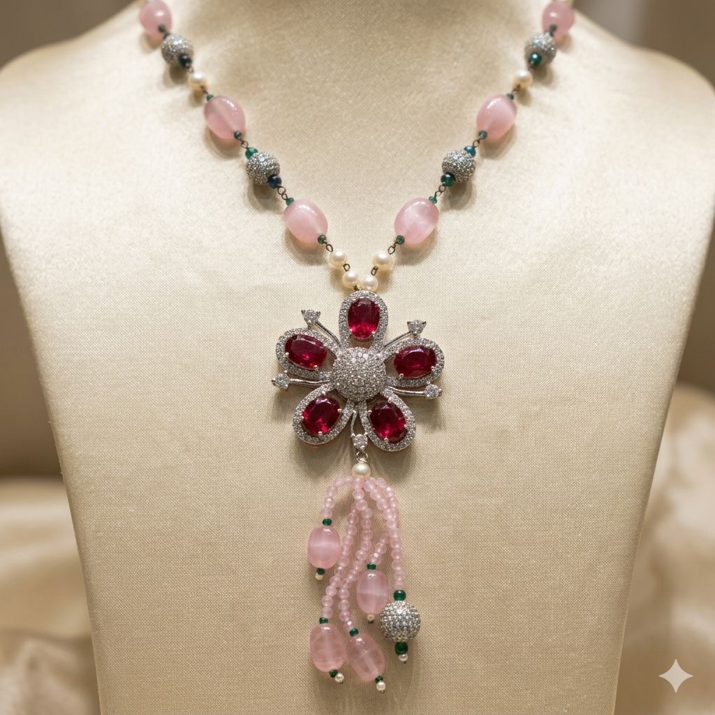 Stone Mala with Red Broach