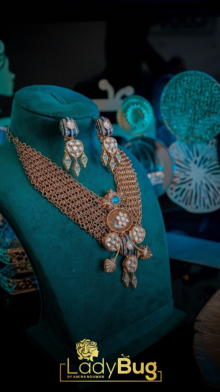 Kundan modern style necklace set with stones (LB-896)