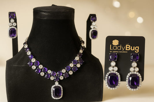 Rhodium -plated Indian set with Ruby Diamonds- luxury  jewellry collection