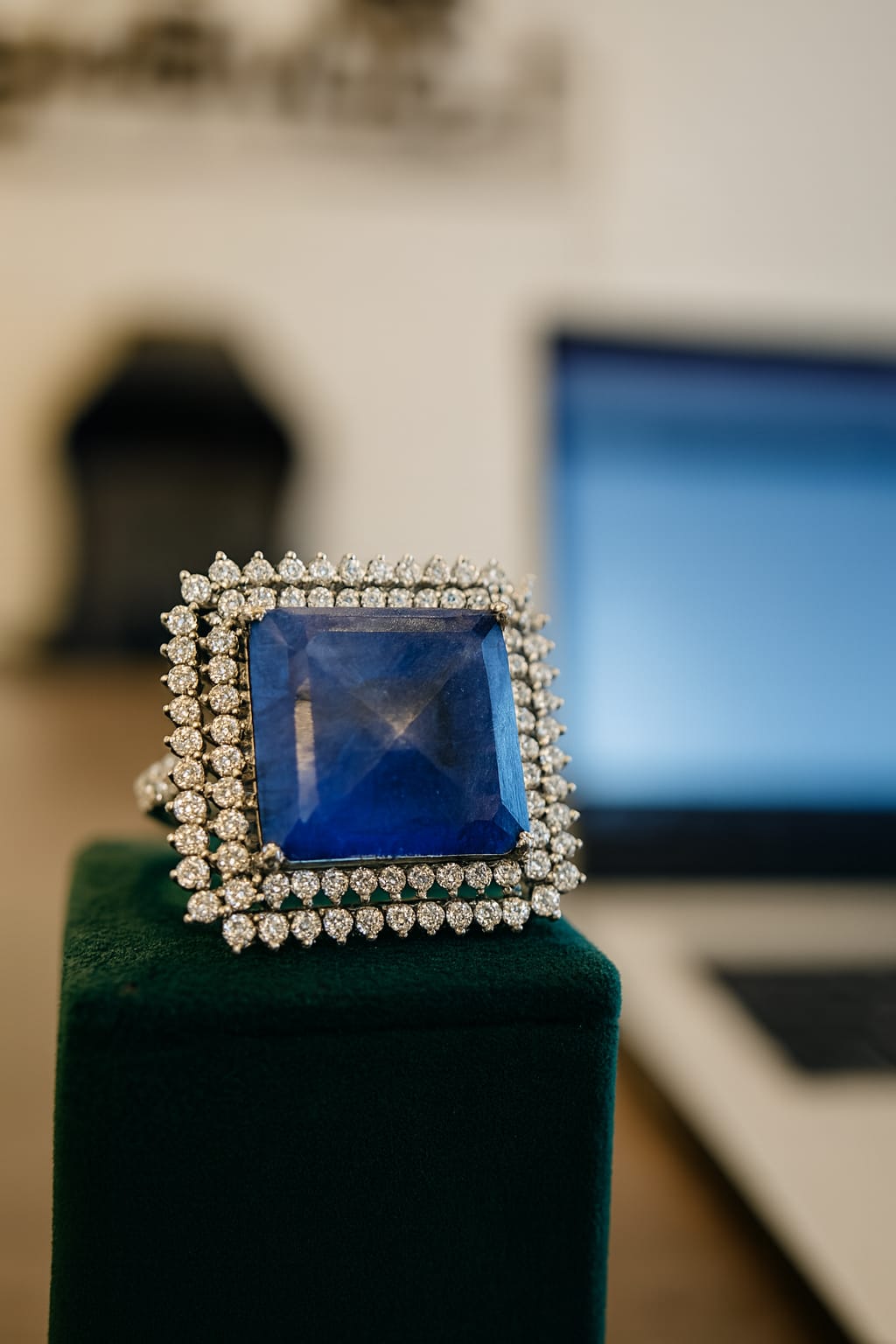 Rhodium-plated Duplet Stone Ring