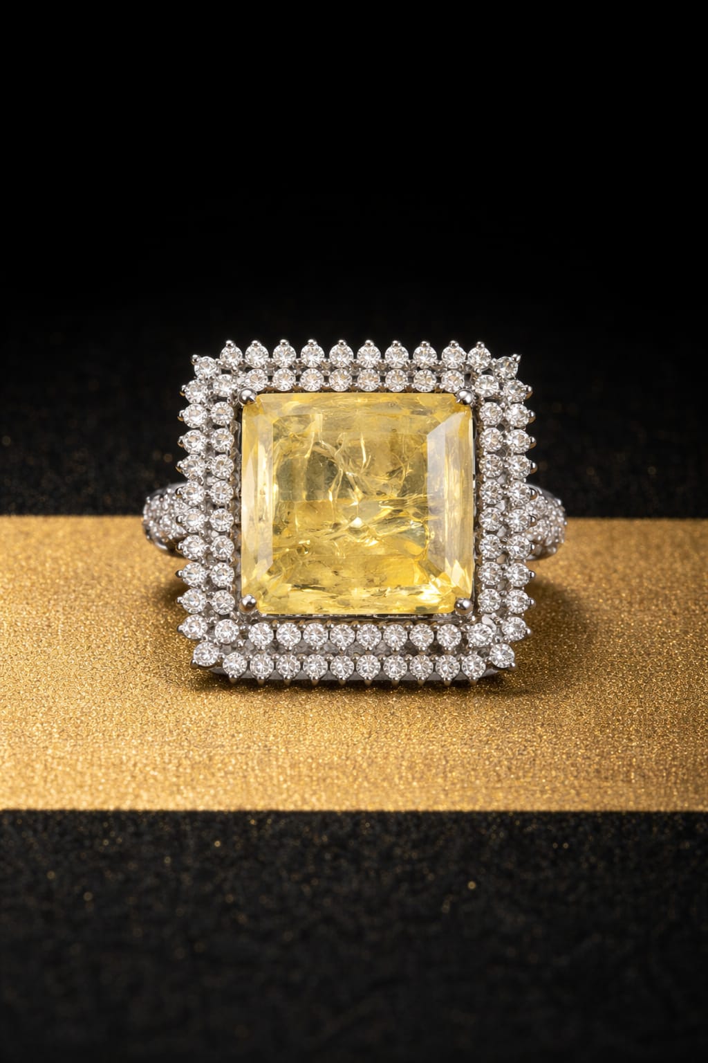 Rhodium-plated Duplet Stone Ring