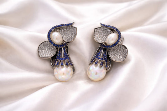 Elegant Pearl  Silver Earrings | Luxury Designer Statement Jewelry