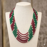Rubi and Emerald Stones Mala with White Pearls LB-233