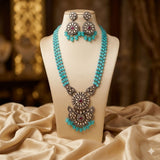 Mala Set with Big Ruby Stone Broach and Ice Blue Pearls lb 861