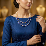 Sapphire Mala with Pearls, Double Layers (LB-542)