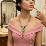 Long Mother pearl Mala with Champagne Stones