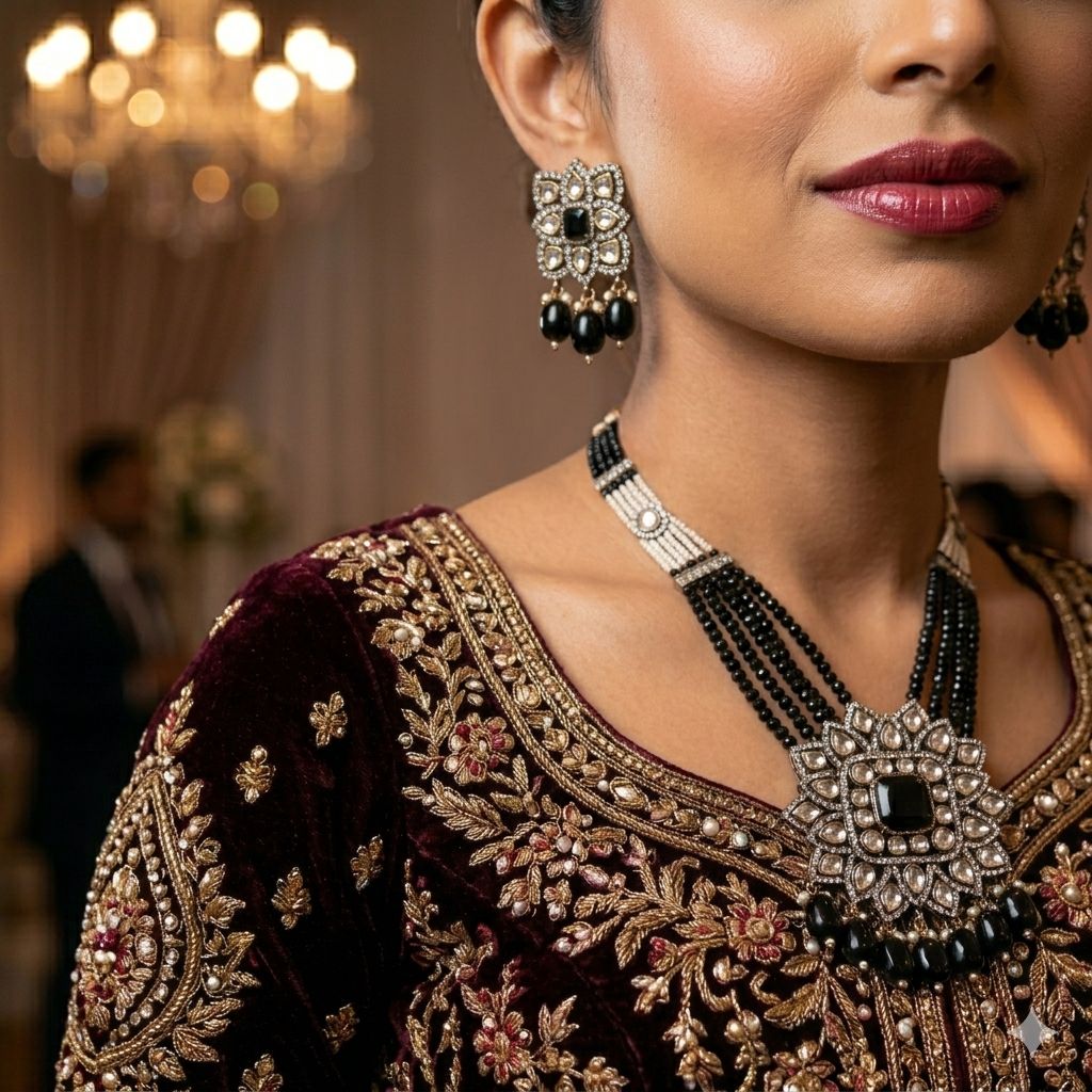 Victorian polish Mala and earrings with black color LB-572,573