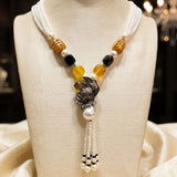White Stone Long Mala with Lemon Yellow Colour