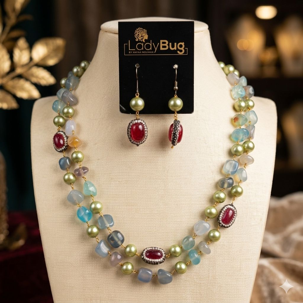Stone Mala Multi Colour with Pearls