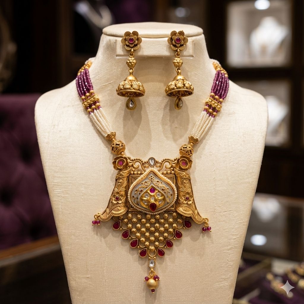 Rajwari set with matte polish and Tiyani Kundan
