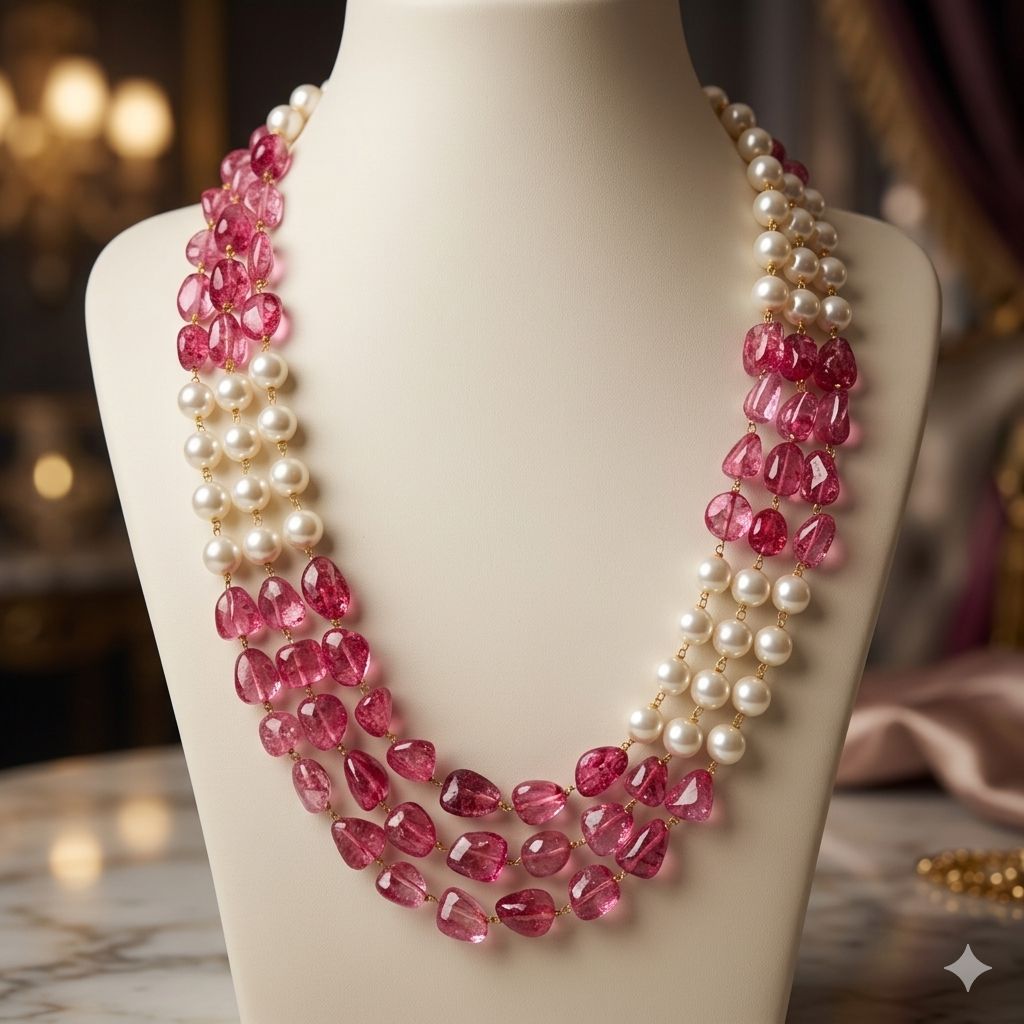 Pink Marble Stone Mala ( LB-543)