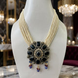 Kundan Mala Set with Sapphite stones & pearls