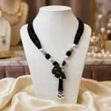 Black Stone  Long Mala with Pearl