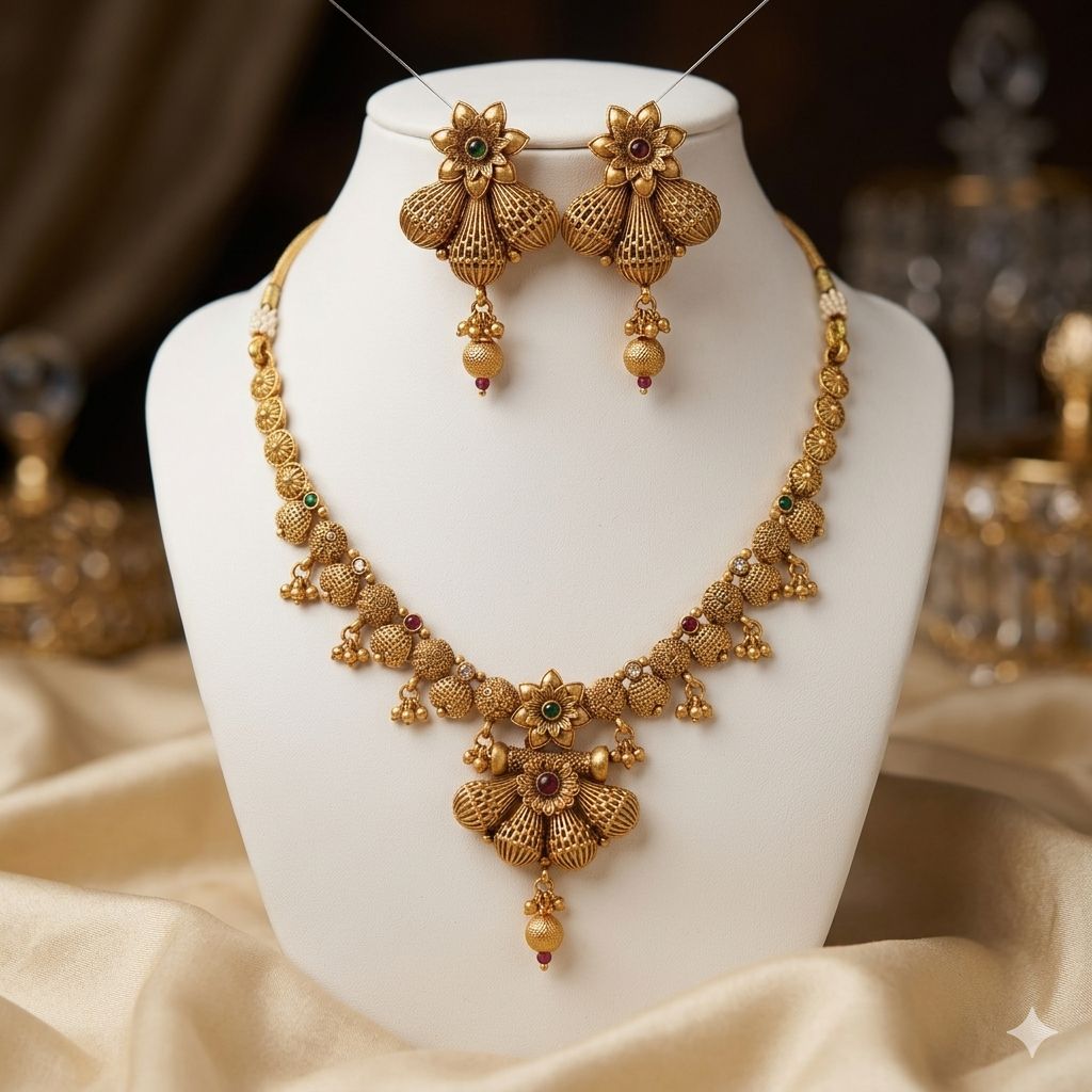 Rajwari Mala with Ruby and Emerald Stone – Mala Necklace by Ladybug