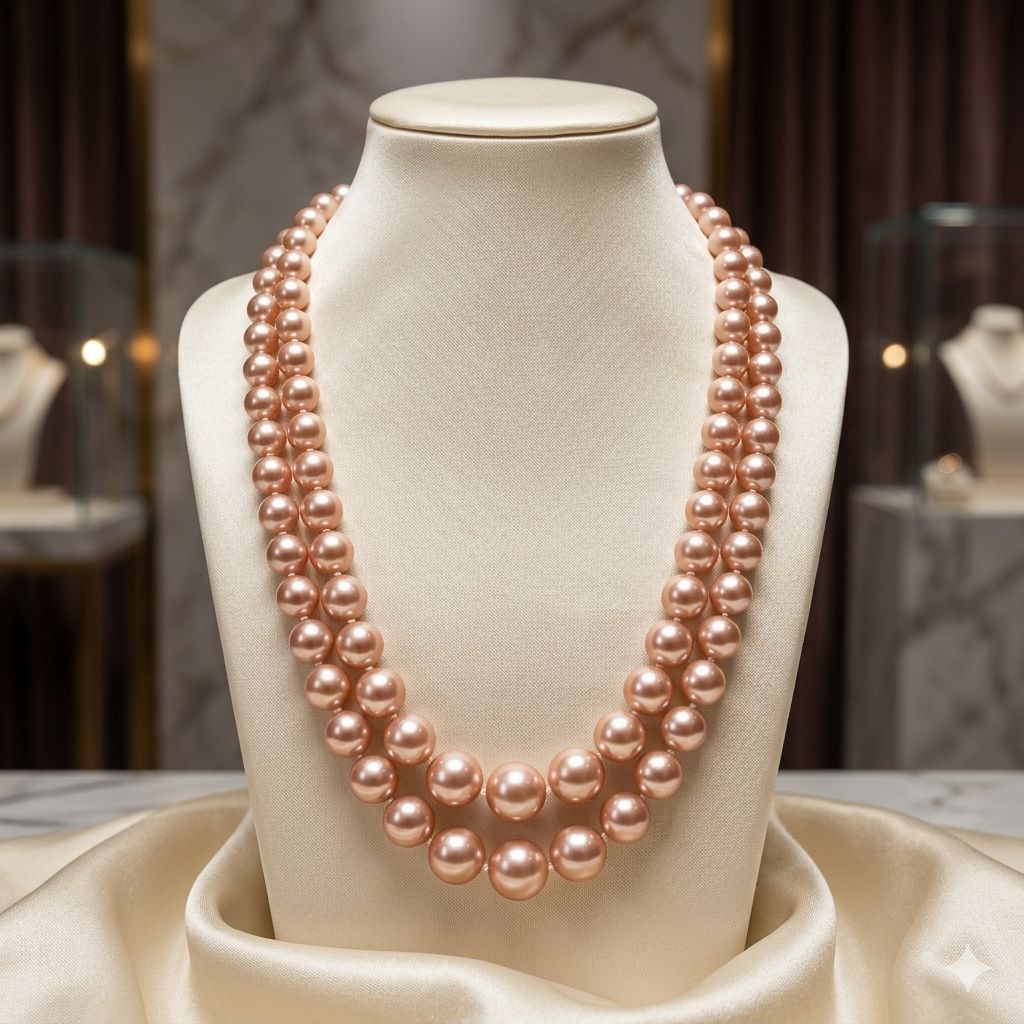 Fresh Water Pearl Mala Peachy Stone – Mala Necklace by Ladybug