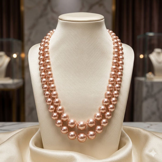 Fresh Water Pearl Mala Peachy Stone – Mala Necklace by Ladybug