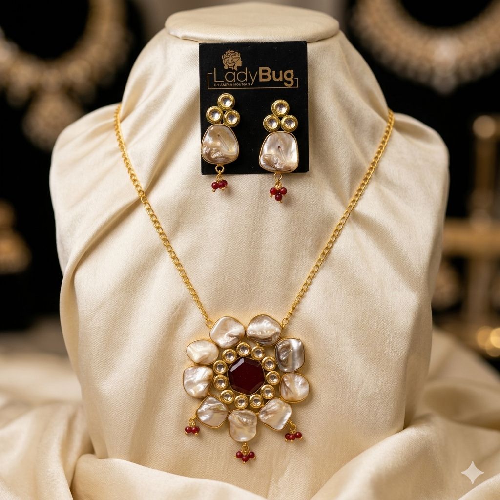 Mother Pearl Mala with Gold – Mala Necklace by Ladybug (Photo 2)